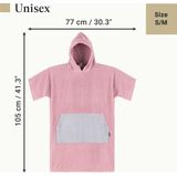 HOMELEVEL badponcho voor dames en heren - Maat S/M strandponcho 100% katoen - Surfponcho volwassenen - Oudroze / Lichtgrijs
