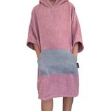 HOMELEVEL badponcho voor dames en heren - Maat S/M strandponcho 100% katoen - Surfponcho volwassenen - Oudroze / Lichtgrijs