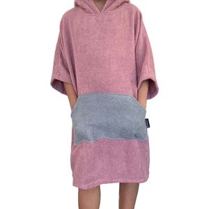 HOMELEVEL badponcho voor dames en heren - Maat S/M strandponcho 100% katoen - Surfponcho volwassenen - Oudroze / Lichtgrijs