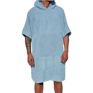 HOMELEVEL badponcho voor dames en heren - Maat S-M strandponcho 100% katoen - Surfponcho volwassenen - Lichtblauw