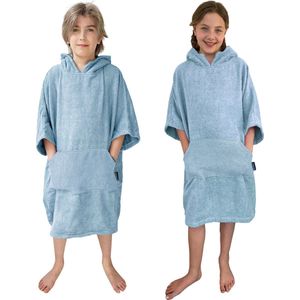 HOMELEVEL badstof poncho voor kinderen - Badponcho voor jongens en meisjes - Met capuchon en kangoeroezak - Strandponcho van 100% katoen