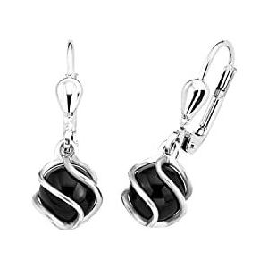 Amor Oorbellen 925 Sterling Zilveren Dames Oorbellen, Met Onyx, 2.2 cm, Zilver, Wordt Geleverd In Sieraden Geschenkdoosje, 2017170