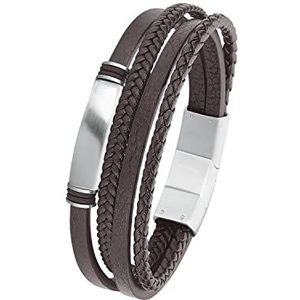 s.Oliver armband roestvrijstaal lederen herenarmsieraad, 20+1,5 cm, zilver, Wordt geleverd in geschenkverpakking, 2022621