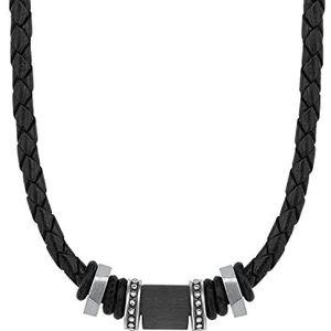 s.Oliver Halsband Edelstahl Carbon/Leder Herren Halsschmuck, 47+3 cm, Schwarz, Kommt in Schmuck Geschenk Box, 2026003
