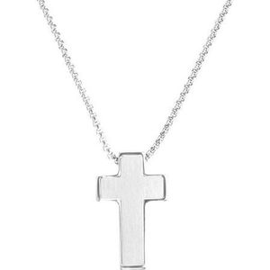 s.Oliver halsketting met hanger van roestvrij staal jongens kinderketting, 40+3 cm, zilver, kruis, Wordt geleverd in sieradendoosje, 2035539