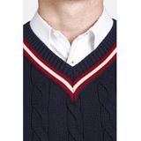 Charles Colby kabeltrui EARL CONSTANTINE Plus Size met contrastbies donkerblauw