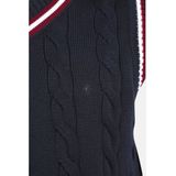 Charles Colby kabeltrui EARL CONSTANTINE Plus Size met contrastbies donkerblauw