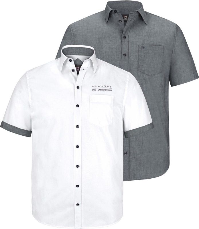 Jan Vanderstorm - Overhemd 'Evin' - Grijs/Wit - Katoen - 2 Pack