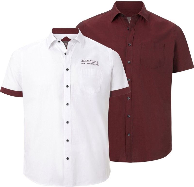 Jan Vanderstorm - Overhemd 'Evin' - Bourgogne/Wit - 2 Pack - Comfort Fit
