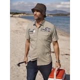 Jan Vanderstorm - AJULE - Overhemd - Beige - Korte Mouwen - Kreukarm Katoen