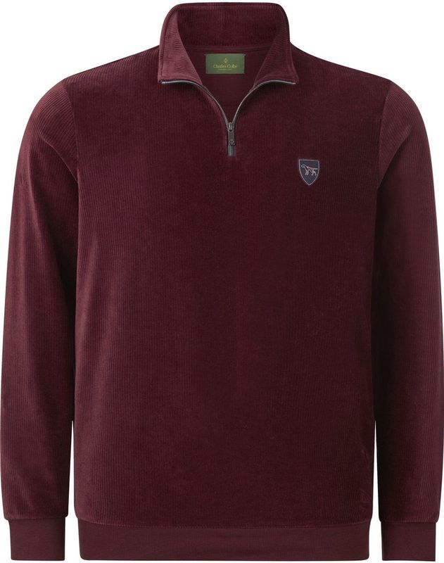 Charles Colby - Sweatshirt - Donkerrood - Sweatstof - Halve Rits, Opstaande Kraag, Wijde Pasvorm