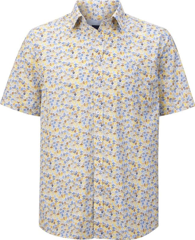 BELLANZA - Overhemd - Beige - Korte Mouwen - Patroon