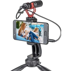 Mantona Smartphone-houder, universele draaibare smartphonehouder (63-100 mm) met klomp, telefoonhouder met 2 x 1/4 inch statiefschroefdraad, ideaal voor vloggen, streaming,