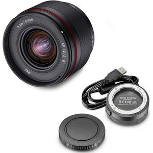 SAMYANG 12 mm F2.0 E + lensstation lens voor Sony E - APS-C groothoeklens met vaste brandpuntsafstand met autofocus voor Sony E Mount APSC, voor Sony camera's, zwart