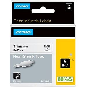 DYMO Rhino Industrial Heat-Shrink Labels, 3/8"" Tube, Black Print on White