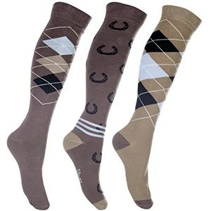 HKM Cardiff ruitersokken - set van 3 - bruin/beige - 35/38