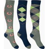 HKM ruitersok Cardiff set van 3 - marineblauw/olijfgroen - 30/34