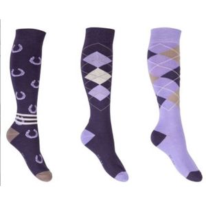 HKM rijsokken Cardiff - set van 3 - paars/violet - 35/38