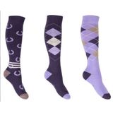 HKM rijsokken Cardiff - set van 3 - paars/violet - 35/38