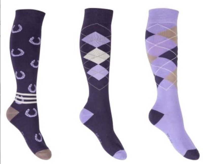 HKM rijsokken Cardiff - set van 3 - paars/violet - 35/38