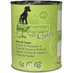 dogz finefood Nat hondenvoer - nr. 4 - kip en fazant - fijn voer voor honden en puppy's - graan- en suikervrij - hoog vleesgehalte - 6 blikjes à 400 g