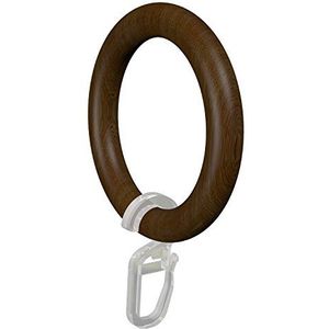 Flairdeco Gordijnringen/ringen met vouwhaken, hout, walnoot gelakt, 57/41 mm, 24 stuks