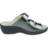 Longo - 1005316-2 - Slipper - Donkergrijs - Verstelbare Klittenbanden, Leder Uitneembaar Voetbed, Hakhoogte 2,5cm