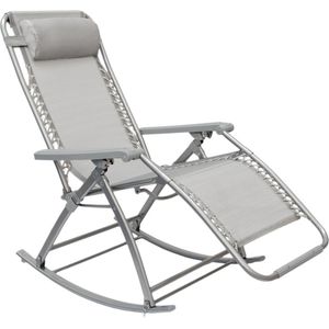 Schommelstoel, 178 x 70 cm, grijs, inklapbaar, verstelbare relaxstoel, ligstoel, stalen frame, be...