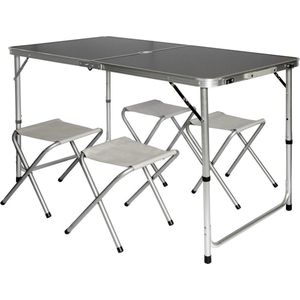 Inklapbare, in hoogte verstelbare campingtafel 120x60x70cm met 4 inklapbare krukken