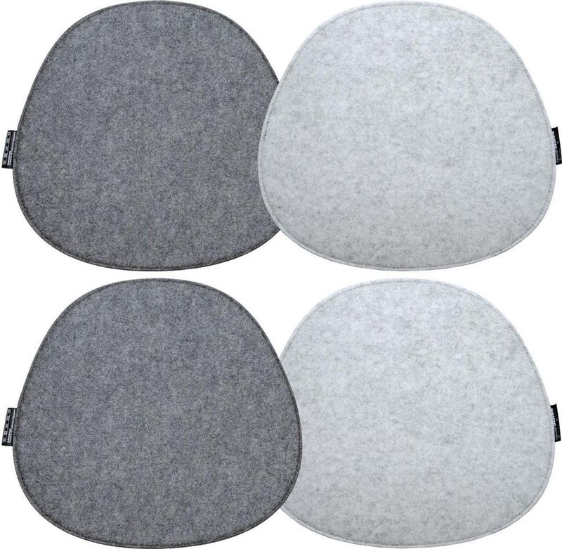 4 Filz Sitzkissen Oval 40x37cm 8mm Stuhlkissen Wende Sitzauflage Hellgrau Grau