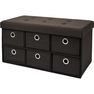 Opvouwbare bank 76x38x38x38cm met 6 laden, commode 80l gepolsterde bank Ottomaanse linnen donkerb...