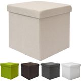 DuneDesign Opvouwbare kruk 38 cm voetenbank gestoffeerde kruk met ca. 42 l opbergruimte zitkubus zitkast Ottoman linnen beige-grijs