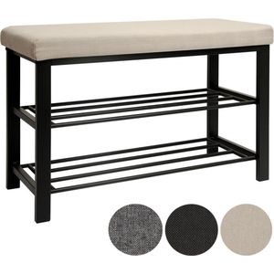 DuneDesign Gestoffeerde Schoenenbank - 81x32x50 Schoenenrek met Metalen Frame en Zitvlak voor Hal - Schoenenkast Bankje met Opbergruimte - Garderobebank Opbergbank Halbank Entree Slaapkamer Badkamer
