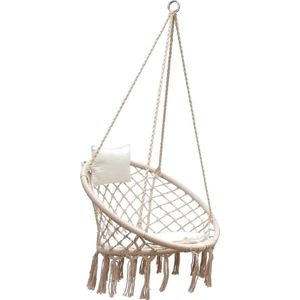 80 cm Hangstoel - Macrame Schommel met Kussens - Boho Ronde Ophangstoel tot 120 kg