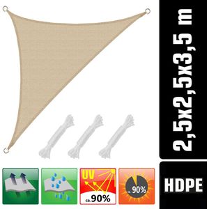 AMANKA UV Schaduwzeil - 2,5x2,5x3,5 m HDPE Luifel Driehoek - Zonwering Zonnezeil Tuin Balkon Beige - beige Kunststof 16639