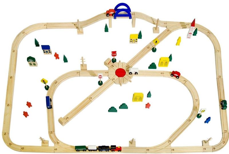 96 Teile XXL Holzeisenbahn Set - 6m Schienen - Holz Eisenbahn Kinder Spielzeug