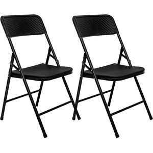 2 Klapstoelen tot 150 kg - Vouwbare Balkonstoel Rotan-Look - Tuinstoel Weerbestendig Zwart