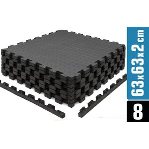 8 vloerbeschermingsmatten 63x63 - 2cm Fitness vloermat - beschermmatenset met rand