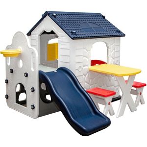 LittleTom Kinderspeelhuisje met Glijbaan - Tuin Kinderhuisje vanaf 1 - overdekt Kinder Speelhuisje plastic