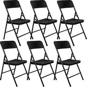 6 Klapstoelen tot 150 kg - Vouwbare Balkonstoel Rotan-Look - Tuinstoel Weerbestendig Zwart