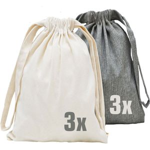 Set van 6 Herbruikbare Kerstzakken in Linnen Look - 32x32 Stoffen Cadeauverpakking - Kerst Sakjes