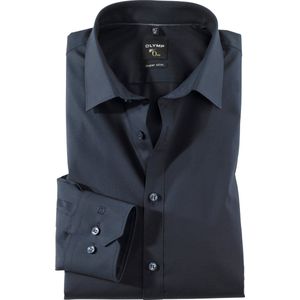 OLYMP - Blauw Effen Overhemd - Katoen - Kent Kraag - Lange Mouwen