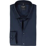 OLYMP - Blauw Effen Overhemd - Katoen - Kent Kraag - Lange Mouwen