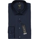 OLYMP - Blauw Effen Overhemd - Katoen - Kent Kraag - Lange Mouwen