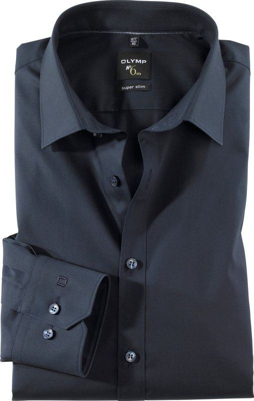 OLYMP - Blauw Effen Overhemd - Katoen - Kent Kraag - Lange Mouwen