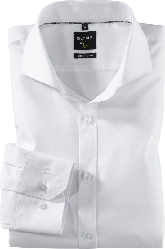 OLYMP - Effen Overhemd - Wit - Katoen - Haifisch Kraag - Lange Mouwen