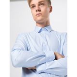 OLYMP - No. Six - Overhemd - Lichtblauw - Katoen - Pied de Poule Motief