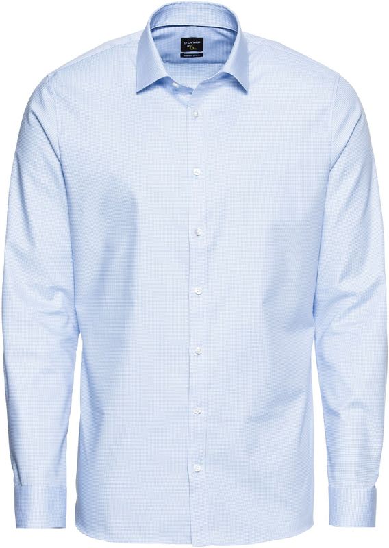OLYMP - No. Six - Overhemd - Lichtblauw - Katoen - Pied de Poule Motief