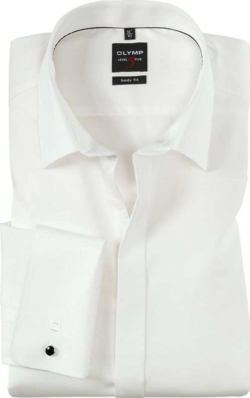 OLYMP Level 5 Body Fit Overhemd - Lichtbeige - Popeline - Strijkvriendelijk