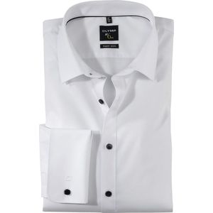 OLYMP No. Six super slim fit overhemd - dubbele manchet - wit met zwarte knoopjes - Strijkvriendelijk - Boordmaat: 43